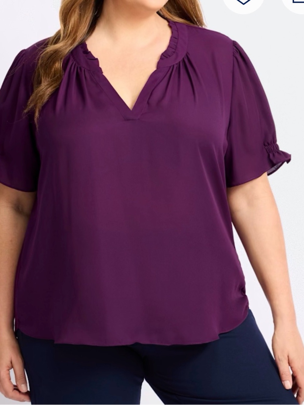 Fortune + Ivy Kingsley Plus Size Purple V-Neck Blouse - Size 2X